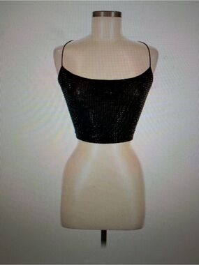 DAVEMOR Black Sequin Spaghetti Strap Cropped Camisole SZ large,NWT
